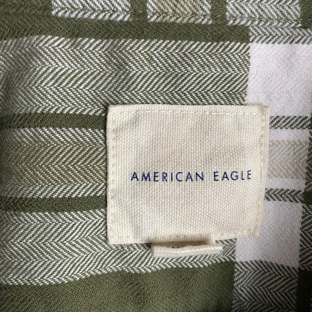 American Eagle Mens Large Green Plaid Long Sleeve Button Front Shirt